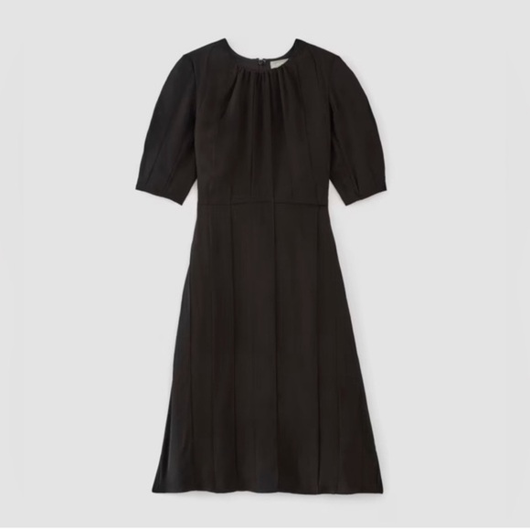 Everlane Black City Stripes Ruched Midi Dress 4 - Picture 2 of 13